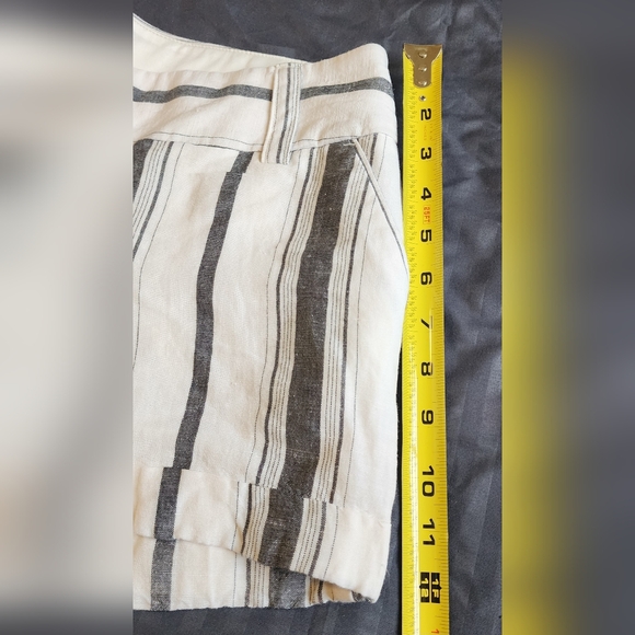 Express Linen Shorts Womens 4 Low Rise White Blue Striped Pockets Belt Loop F18 - Picture 12 of 13